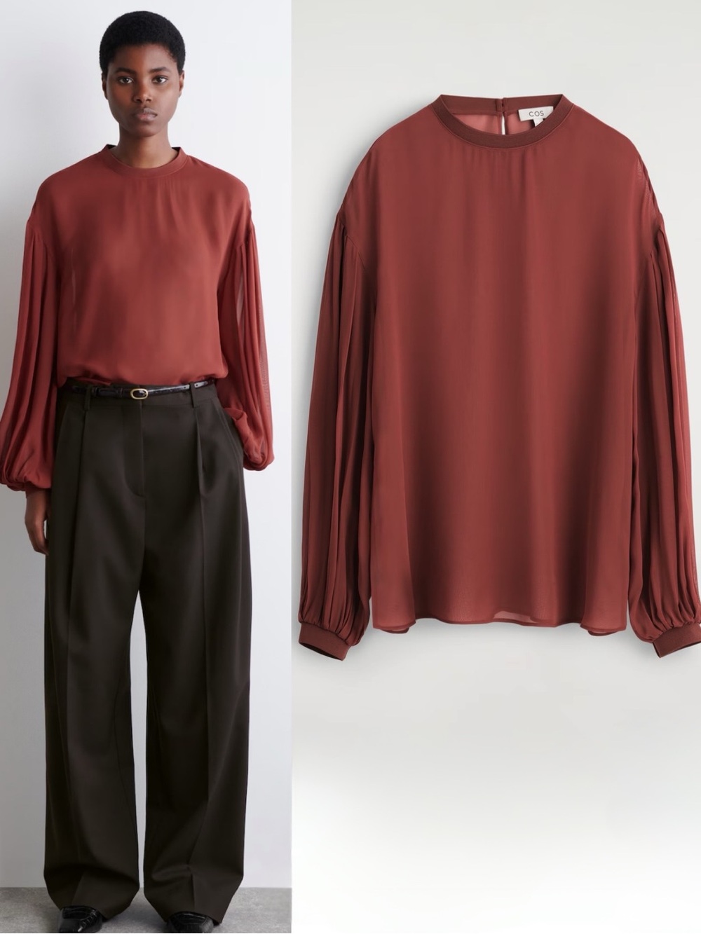 NWT COS SHEER BALLOON-SLEEVE BLOUSE